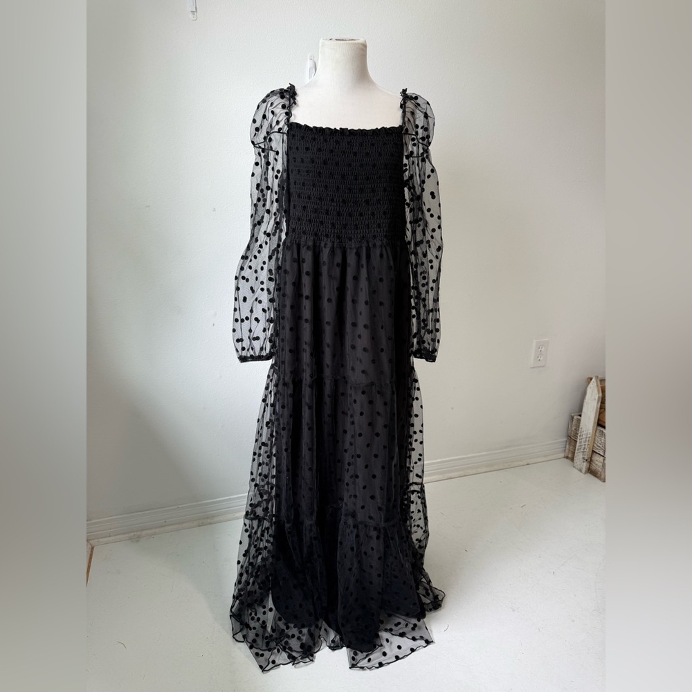 Black Sheer Polka Dot Maxi Dress